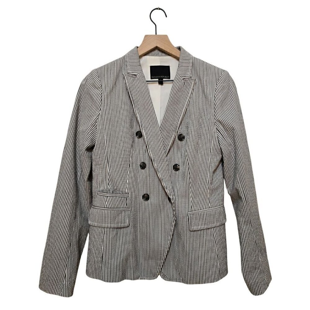 Banana Republic Striped Double Breasted Seersucker Blazer Sz 2